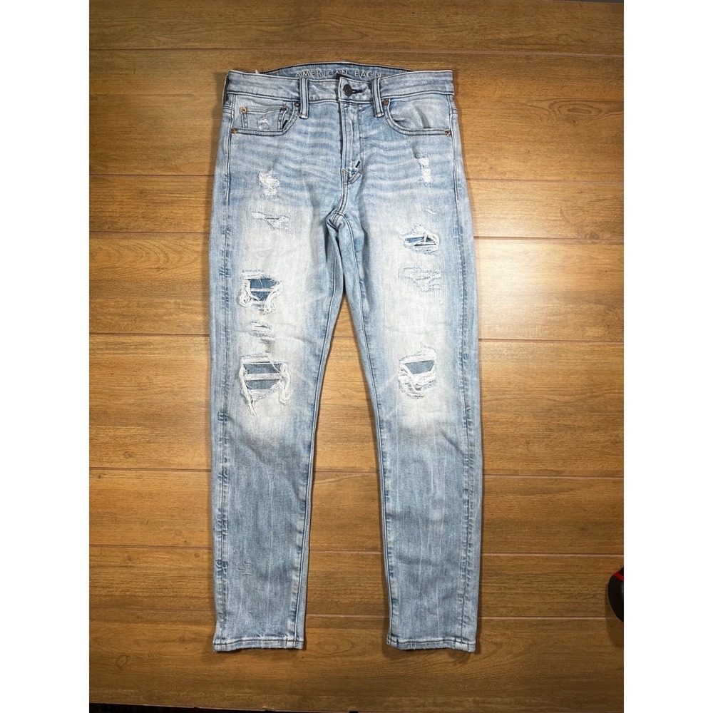 American Eagle Flex Slim Straight Jeans Light Wash Distressed‎ Men  29x30